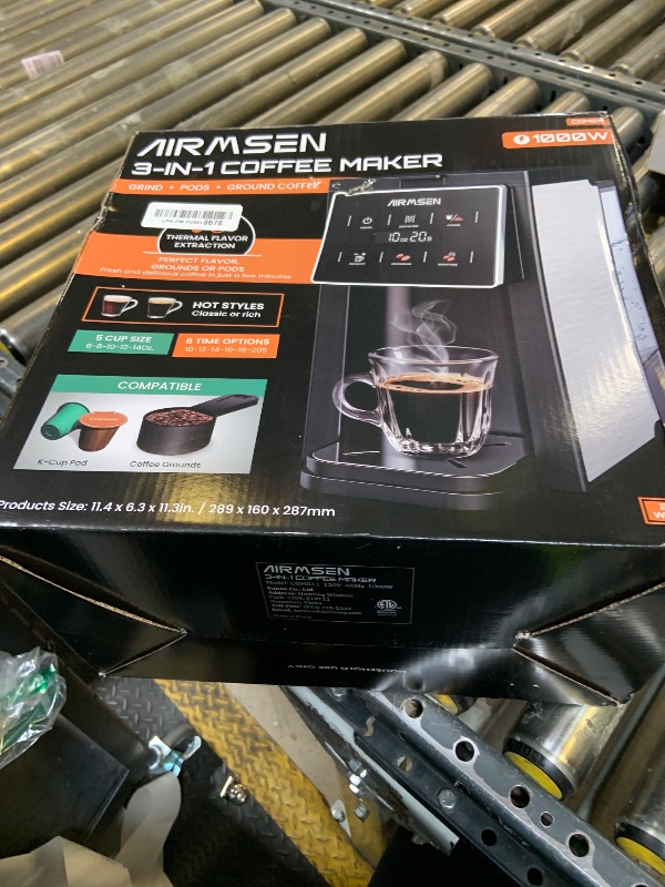 Photo 1 of AIRMSEN Grind & Brew Coffee Maker with Built-in Grinder (2026 Model) - Single-Serve, Compatible with K-Cup Pods & Ground, 1000W Fast 6-14oz Brewer, Descaling Alert, Touchscreen & 50oz Removable Tank