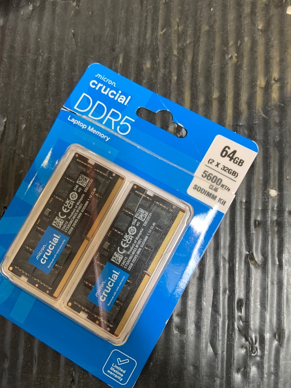 Photo 1 of Crucial 64GB DDR5 RAM, 5600MHz (or 5200MHz or 4800MHz) Laptop Memory Kit, SODIMM 262-Pin, Compatible with 13th Gen Intel Core and AMD Ryzen 6000 - CT2K32G56C46S5