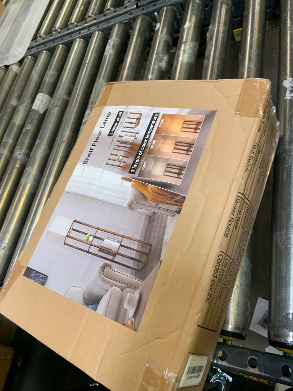 Photo 1 of RUNTOP Floor Lamp with Shelves, Modern Shelf Lamp for Display Storage, 3 Color Temperature Wood Narrow Standing Corner Lamp with 8W Bulb for Living Room Decor, Bedroom, Office, Home Decor(Brown)