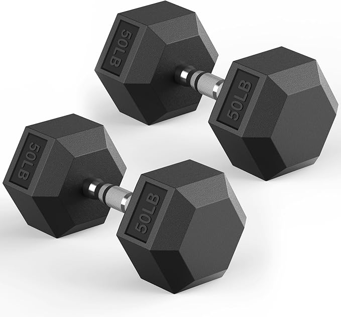 Photo 1 of Hex Dumbbells Rubber Encased Strength Training Hand Weights for Home Gym Workout, Exercise & Fitness/Pair of 50LB