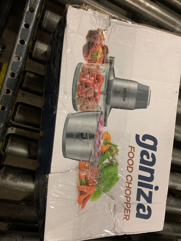 Photo 1 of GANIZA Food Processors, Electric Food Chopper with Meat Grinder & Vegetable Chopper - 2 Bowls (8 Cup+8 Cup) with Powerful 450W Copper Motor - Includes 2 Sets of Bi-Level Blades (Grey)