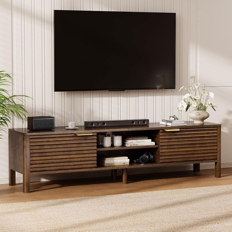 Photo 1 of IKALIFE TV Stand for Living Room - up to 65 Inch TVs Mid Century Modern Entertainment Center with Storage and Adjustable Shelves, Media Console Table Walnut 59"
