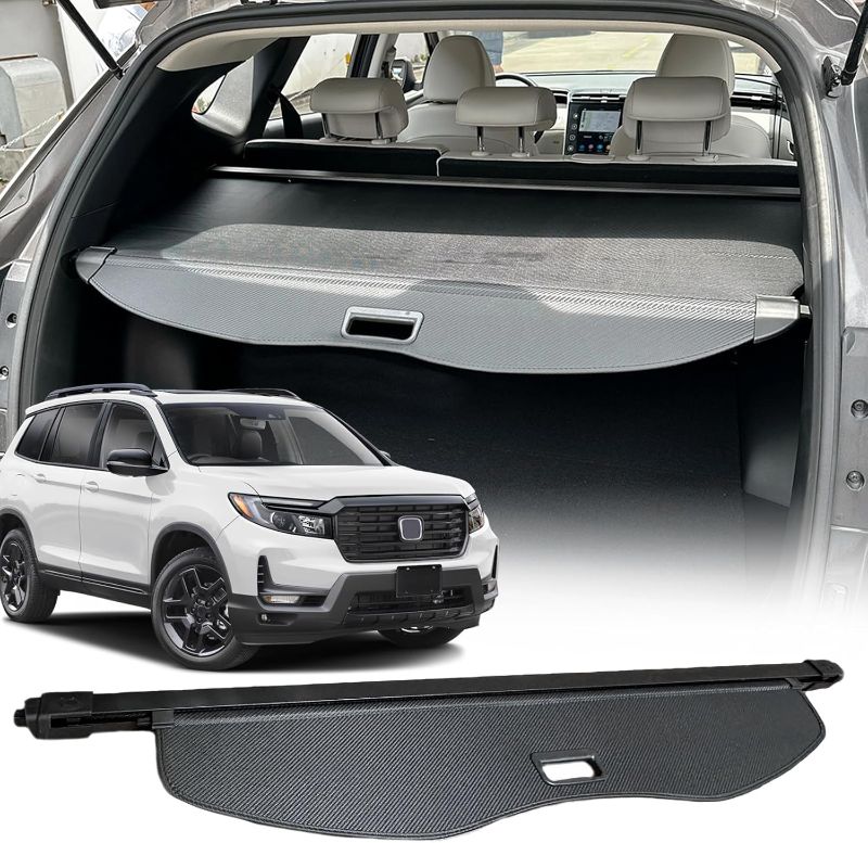 Photo 1 of Cargo Cover Compatible with Honda Passport 2025 Accessories 2024 2023 2022-2019,Carbon Fiber Texture Retractable Trunk Cover Organizer Security Shielding Shade Tonneau Cover
