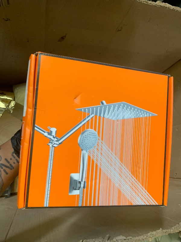 Photo 1 of 10 inch Rain Shower Head with Handheld Spray Stainless Steel, High Pressure Square Rainfall Showerhead Combo with 6 Handheld Sprayer, Detachable Shower Heads Waterfall Shower for Bathtub