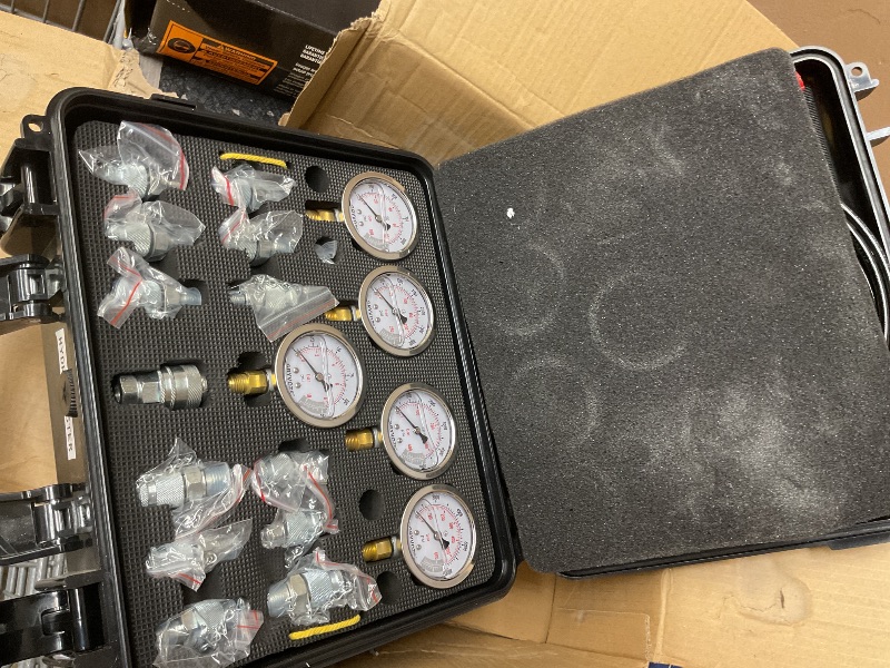 Photo 1 of GRYVOZE Hydraulic Pressure Test Kit with 5 Gauges(Max 10000 PSI), 13 Test Couplings 14 Tee Connectors 5 Test Hoses, Hydraulic Gauge Tester Set for Excavator, Construction, Machinery, and Mine
