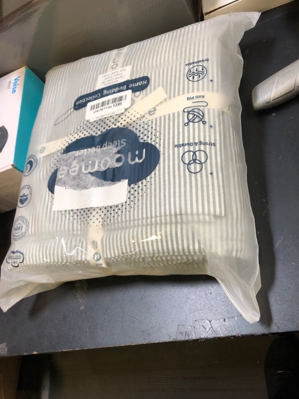 Photo 1 of MooMee Striped Duvet Cover Set 100% Washed Cotton Linen Like Textured Breathable Durable Soft Comfy (Heathered Green Pinstripes, Super Queen 90"x98")