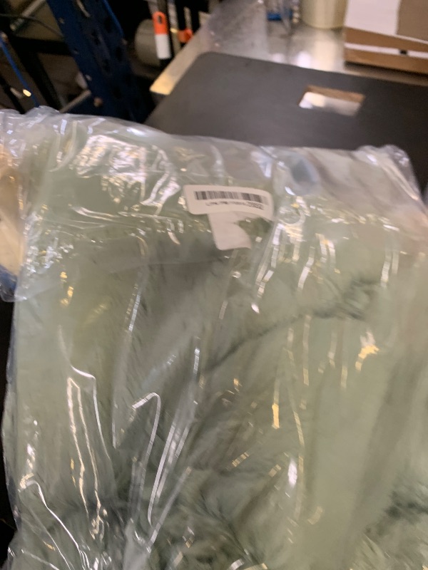 Photo 1 of Faux Rabbit Fur Throw Blanket for Couch, Fluffy Warm Plush Thick Bubble Blanket for Bed Sofa Living Room, Soft Cozy Furry Blanket, 50x60 inches, Sage Green