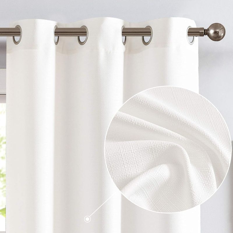 Photo 1 of jinchan White Linen Textured Curtains 84 Inches Long 2 Panels Sets for Living Room Grommet Top Light Filtering Window Drapes for Bedroom
