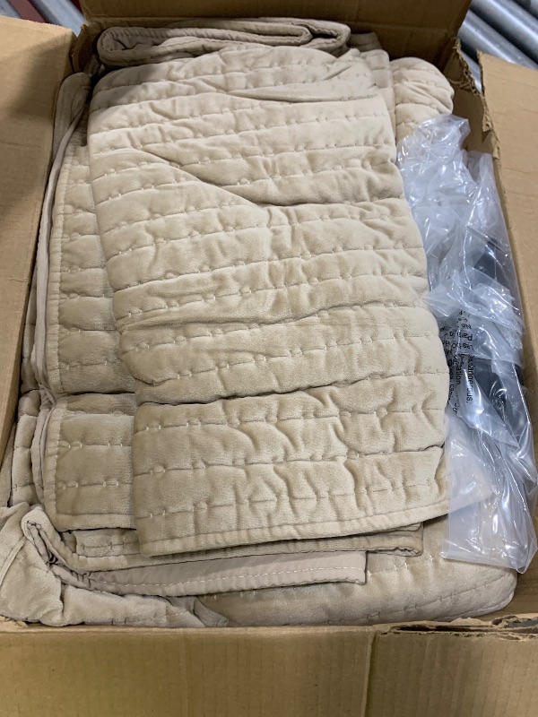 Photo 1 of EVERGRACE Luxury Pearl Velvet Quilt Set King Size, 3 Pieces Lightweight Channel Tack-Stitch Velvet Comforter Set with 2 Shams, Quilted Bedspread Coverlet for All Season, Natural, 104"x92"