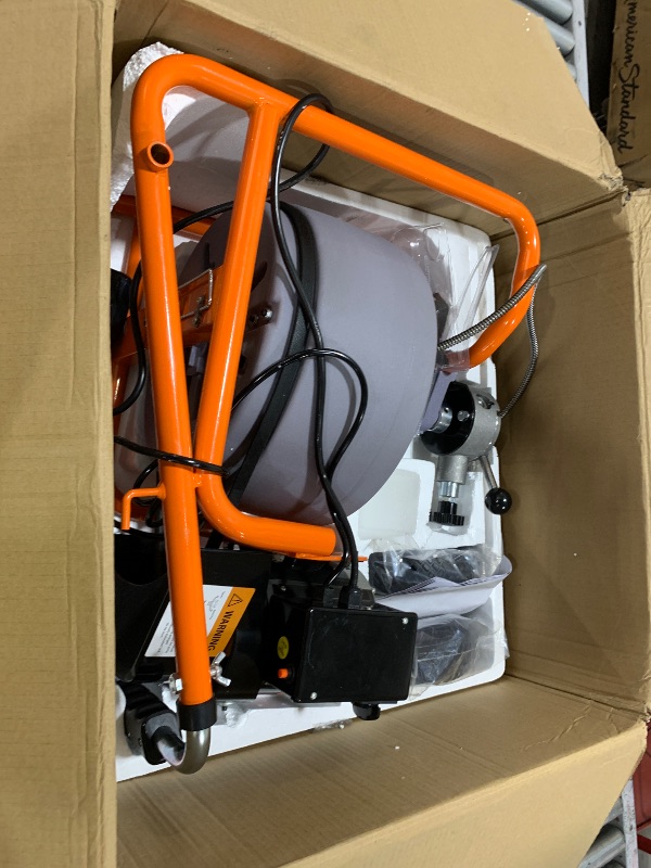 Photo 1 of VEVOR Drain Cleaner Machine 75FT x 3/8 Inch, Auto Feed Sewer Snake Drain Auger on Wheels, Portable Drain Cleaning Machine with 8 Cutters & Air-activated Foot Switch for 2" to 4" Pipes