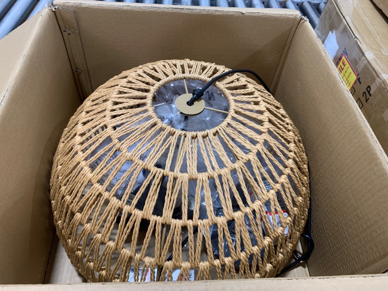 Photo 1 of Ayshwilldec 17.6 inch Hemp Rope Woven Wicker Pendant 3-light Rattan Boho Farmhouse Dome Pendant for Dining Room Bedroom Kitchen (Bulb Included)