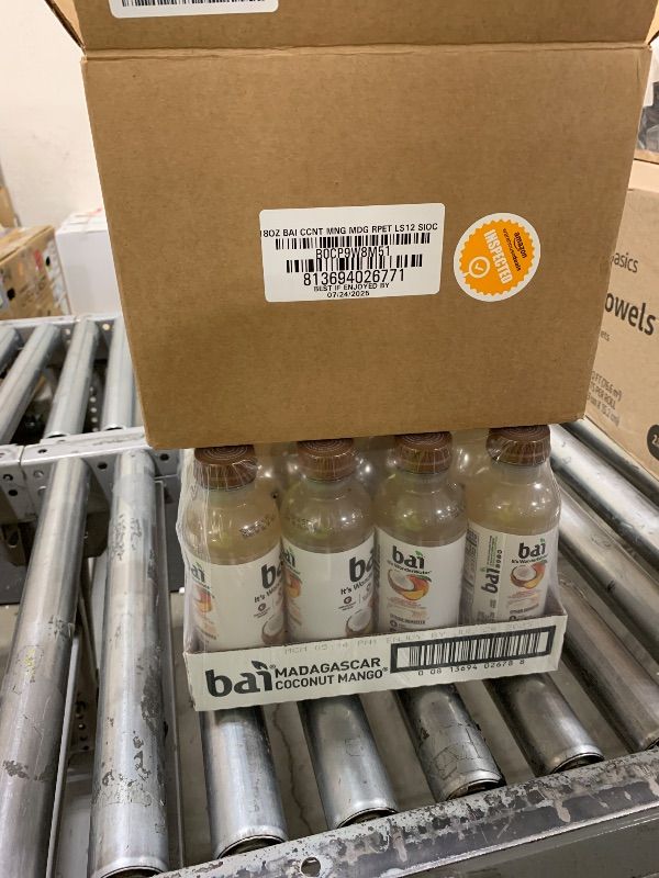 Photo 1 of EXP: 07-24-2025 - Bai Antioxidant Infused Water Beverage, Madagascar Coconut Mango, with Vitamin C and No Artificial Sweeteners, 18 Fluid Ounce Bottle, 12 Pack
