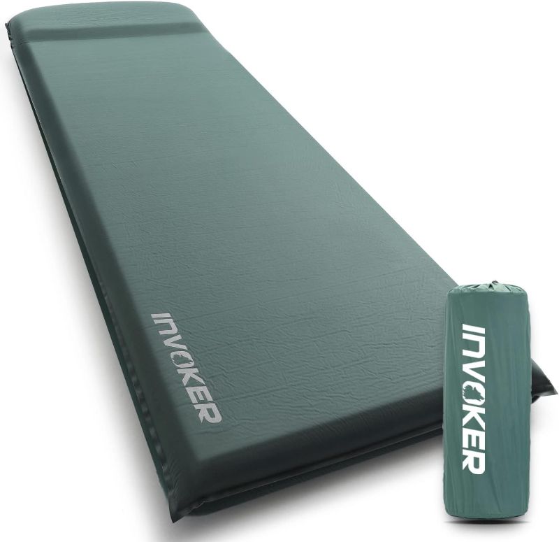 Photo 1 of INVOKER 3.15" Self Inflating Camping Sleeping Pad, Ultra-Thick Elasticity Foam Fast Inflating 4-Season Insulated Durable Camping Mat Air Mattress with Pillow, for Tent, Car, Camping, Traveling, Green
