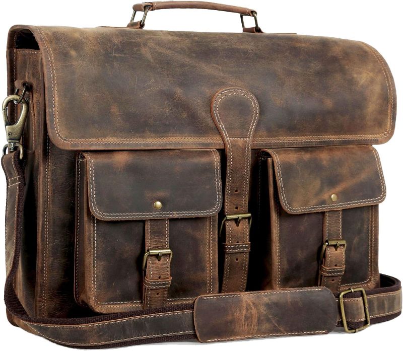 Photo 1 of Leather briefcase 18 inch laptop messenger bag for men and women best satchel office bag