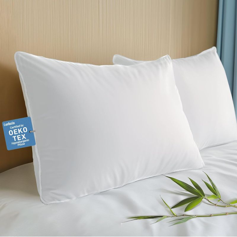 Photo 1 of Hypoallergenic Bamboo Viscose Shell, Soft Standard/Queen Size Bed Pillows Set of 2 with Down Alternative Filling, Oeko-Tex Certified, Luxury Hotel Quality for Stomach, Back and Side Sleepers

