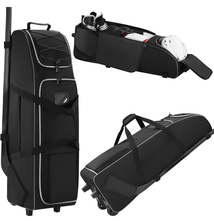 Photo 1 of 39-Inch Hockey Bag with Wheels, Large Ice Hockey Duffel Travel Bag for Equipment & Gear, with Separate Shoe Compartment (Black)