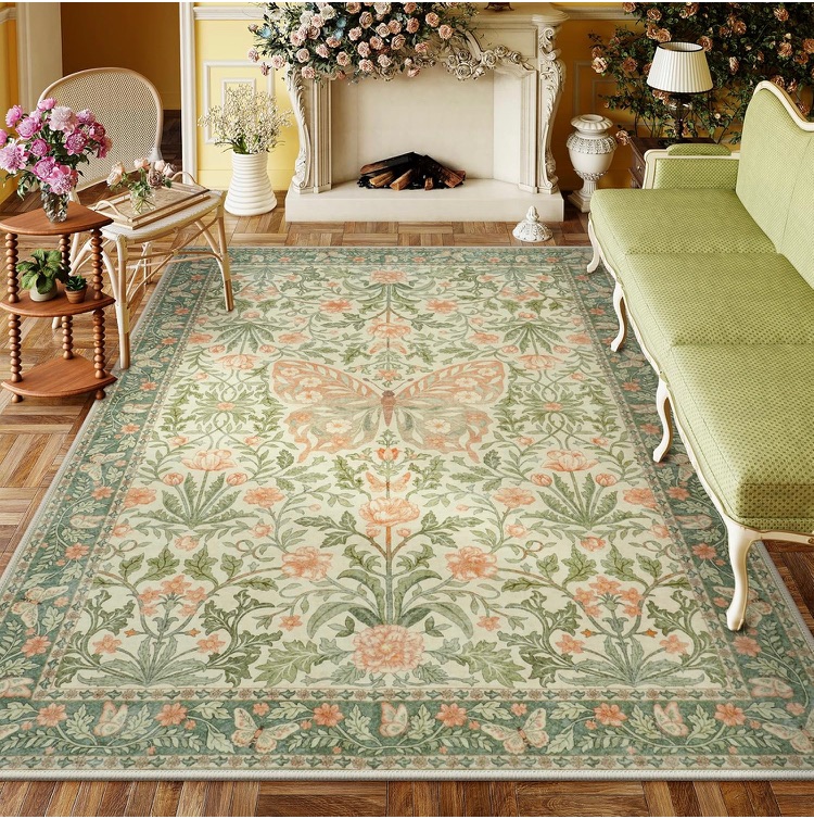 Photo 1 of ollive 8x10 Butterfly Rugs for Living Room, Vintage Insect Girls Bedroom Area Rug Washable, Boho Floral Non Slip Large Floor Carpet for Dining Room Kids Room, Grass Green