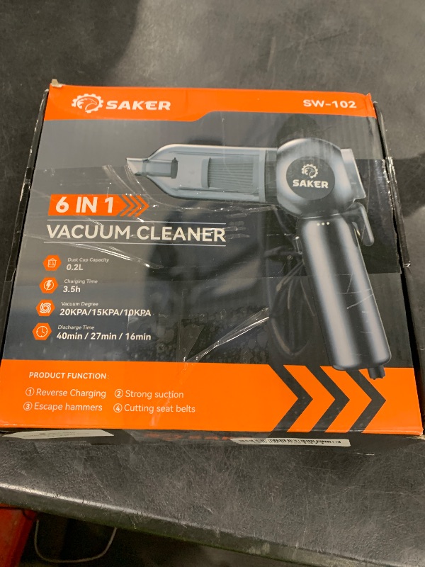 Photo 1 of Saker Portable Car Vacuum Cordless 20000Pa 6 in 1 Multifunctional Adjustable Small Handheld Vacuum 7800mAH with Brushless Motor, for Car Home and Office SW-102