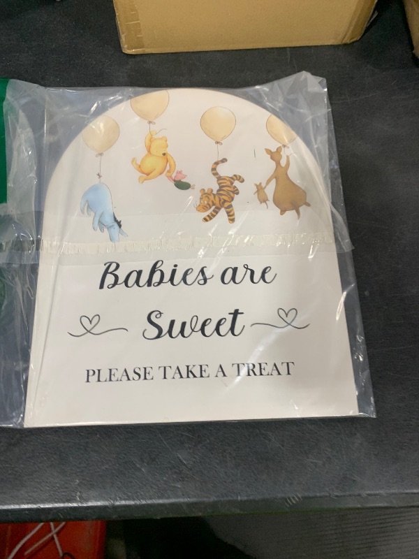 Photo 1 of Winnie The Pooh Baby Shower Decoration Sign - Classic Pooh Babies are Sweet Please Take A Treat - 9 * 11IN