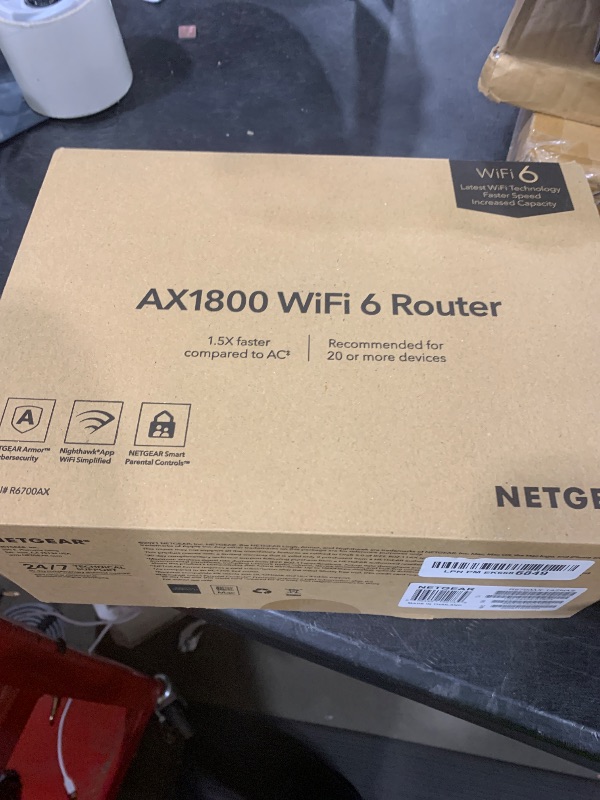 Photo 1 of NETGEAR 4-Stream WiFi 6 Router (R6700AX) – Security Features, AX1800 Wireless Speed (Up to 1.8 Gbps), Covers up to 1,500 sq. ft., 20 Devices