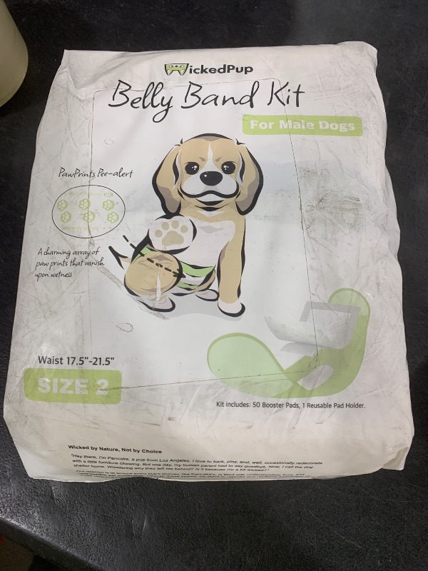 Photo 1 of WICKEDPUP Male Dog Belly Band Kit, 50 Diaper Pads & 1 Reusable Male Wrap (Size 2 (17.5"-21.5" Waist))