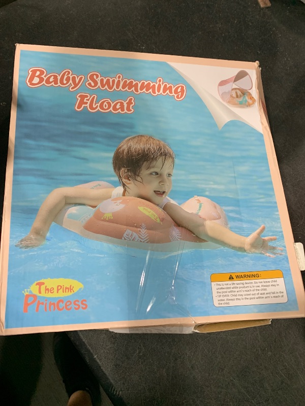 Photo 1 of Free Swimming Baby Inflatable Baby Swim Float with Sun Canopy Size Improved Infant Pool Floaties Swimming Pool Toys for The Age of 3-36 Months (Pink, Small)
