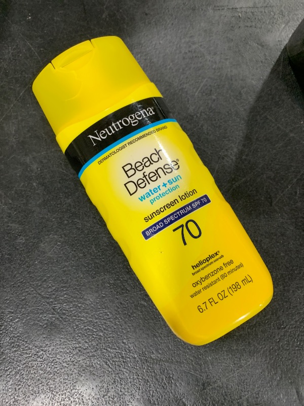 Photo 1 of Neutrogena Sunscreen Lotion Beach Defense SPF 70, Face and Body Sunscreen, Hawaii Reef Act 104 Compliant, Octinoxate & Oxybenzone Free, Oil Free, Fast Absorbing Sun Care, 6.7 fl oz