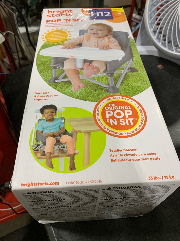 Photo 1 of Bright Starts Pop 'N Sit Portable Booster, Indoor/Outdoor Use, Floor Seat with Feeding Tray, Grey, 6 Mos - 3 Yrs