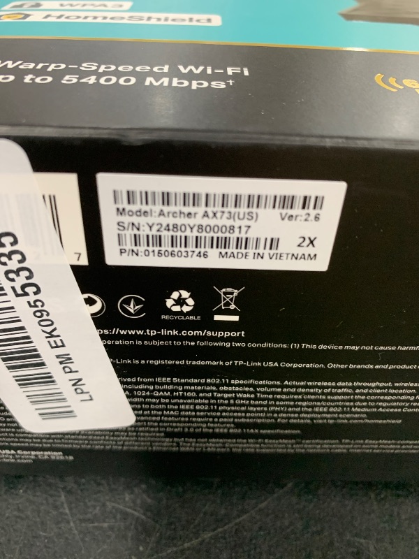 Photo 1 of TP-Link AX5400 WiFi 6 Router (Archer AX73)- Dual Band Gigabit Wireless Internet Router, High-Speed ax Router for Streaming, Long Range Coverage