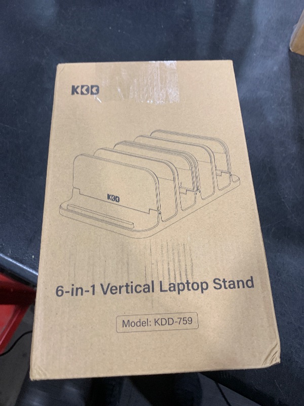 Photo 1 of KDD 4-Slot Vertical Laptop Stand with Gravity Locking, 6-in-1 Laptop Holder Desktop Stand, Space-Saving Organizer Fits MacBook/Surface/HP/Dell/Book/Tablet/Switch/Cell Phone and Keyboard