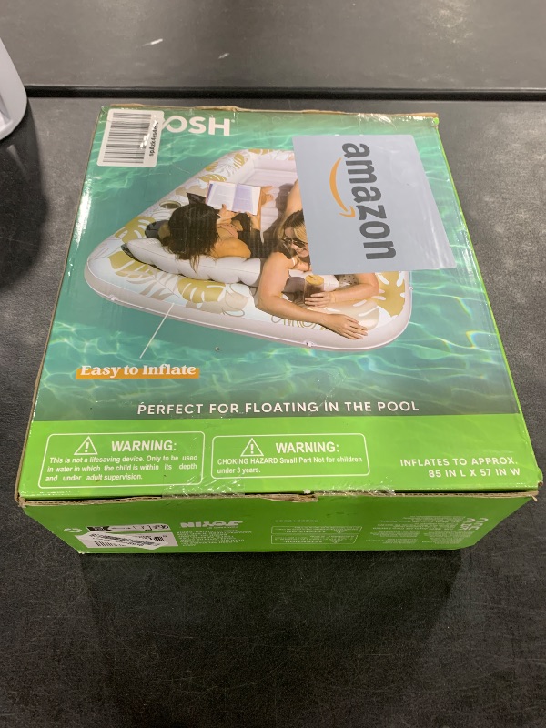 Photo 1 of SLOOSH Inflatable Tanning Pool Lounger Float, 85" x 57" Extra Large Pool Floats Adult with Pillow, 4 in 1 Suntan Tub Raft Floatie,Sunbathing Bed Lounge for Water Blow Up Ball Pit, XL-Golden White