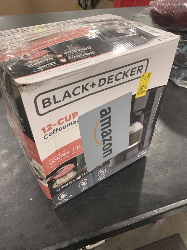 Photo 1 of BLACK+DECKER 12-Cup Coffee Maker with Easy On/Off Switch, Easy Pour, Non-Drip Carafe with Removable Filter Basket, Vortex Technology, Black