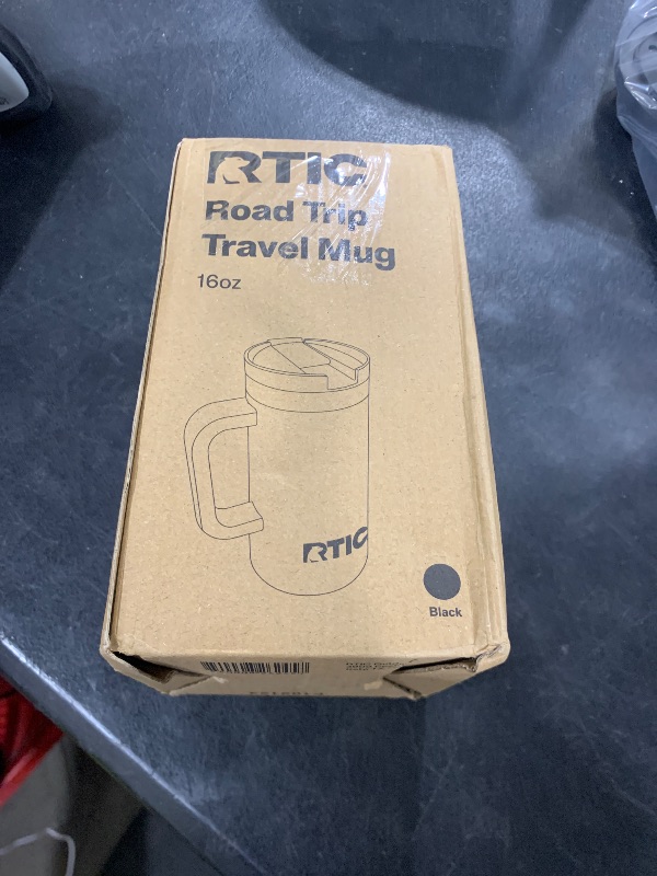 Photo 1 of RTIC 16oz Road Trip Travel Mug with Lid and Handle, Insulated, Stainless Steel, Metal, Double Wall Vacuum-Insulation, Ceramic Lined, Portable Coffee, Tea Cup for Hot and Cold Drink, Black