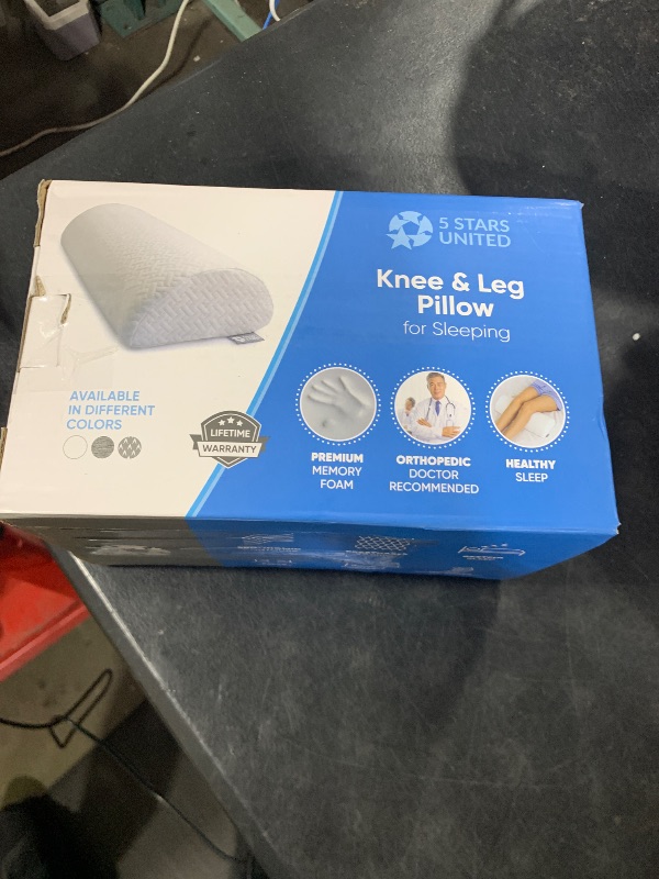 Photo 1 of 5 STARS UNITED Knee Pillow for Back Sleeping – Memory Foam Cushion for Sciatica Pain Relief – Under Leg Support for Sleeping on Back – Half Moon Bolster for Bed, White