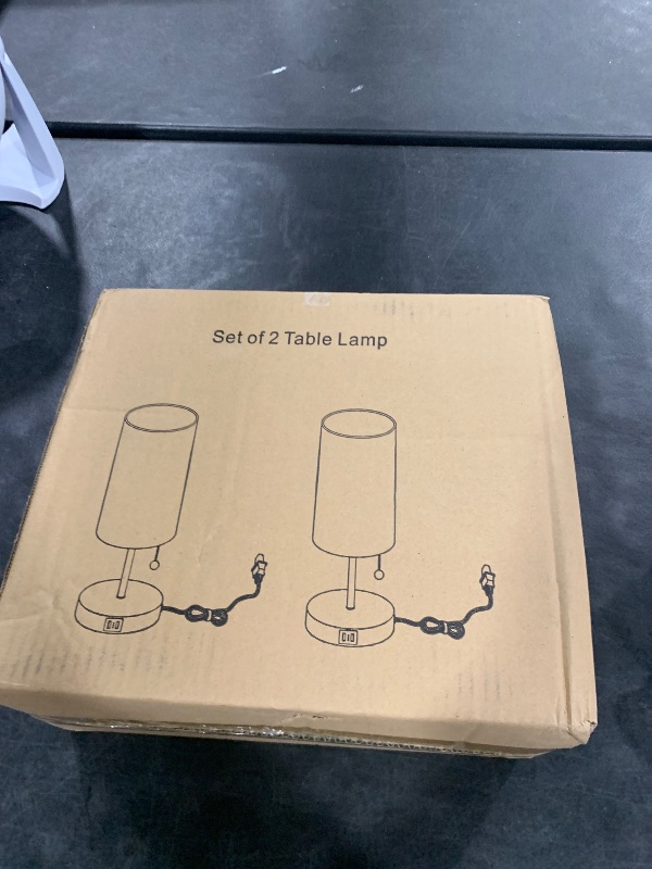 Photo 1 of 2 Sets Table Lamps with 2 USB, Minimalist Beside lamps for Bedroom, Nightstand Lamps with Pull Chain, Desk Lamps with Cream Fabric Shade and Black Metal Base for Living Room, Home Office Reading Hotel