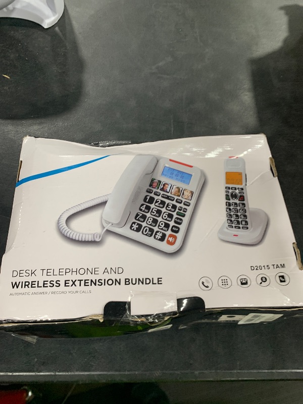 Photo 1 of BISOFICE D2015 TAM Expandable Phone Set - Corded/Cordless Phone System with Answering Machine, Big Buttons, Caller ID, Hands-Free Calls, Intercom & Conference (White)