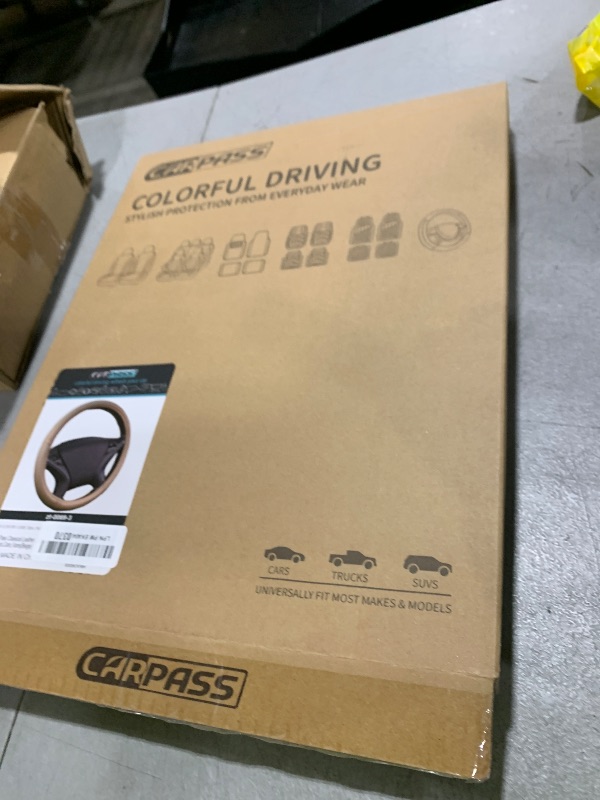Photo 1 of Car Pass Classical Leather Automotive Universal Steering Wheel Covers,Universal Fit for Suvs,Trucks,Sedans,Cars,Vans,14.5-15inch Anti-Slip Safety Comfortable Desgin(Beige)