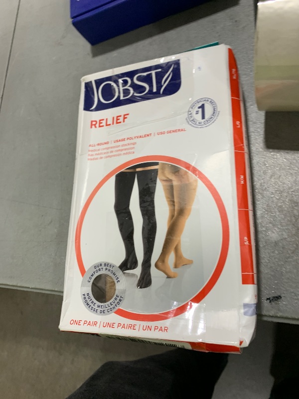 Photo 1 of JOBST Relief Thigh High Graduated Compression Stockings 30-40mmHg - Comfortable Unisex Design with Silicone Dot Band - Closed Toe, Beige, Medium
