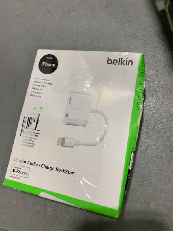 Photo 1 of Belkin RockStar Lightning Audio Cable and Charger for iPhone 14, 13, 12, 11, 10 - White