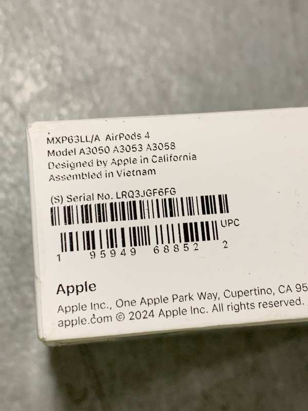 Photo 1 of One Missing - Apple AirPods 4 Wireless Earbuds, Bluetooth Headphones, Personalized Spatial Audio, Sweat and Water Resistant, USB-C Charging Case, H2 Chip, Up to 30 Hours of Battery Life, Effortless Setup for iPhone