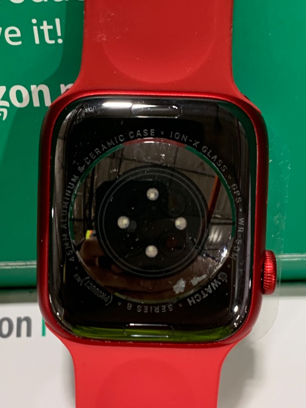 Photo 1 of Apple Watch Series 8 (GPS, 45MM) - Red Aluminum Case with Red Sport Band, M/L (Renewed Premium)