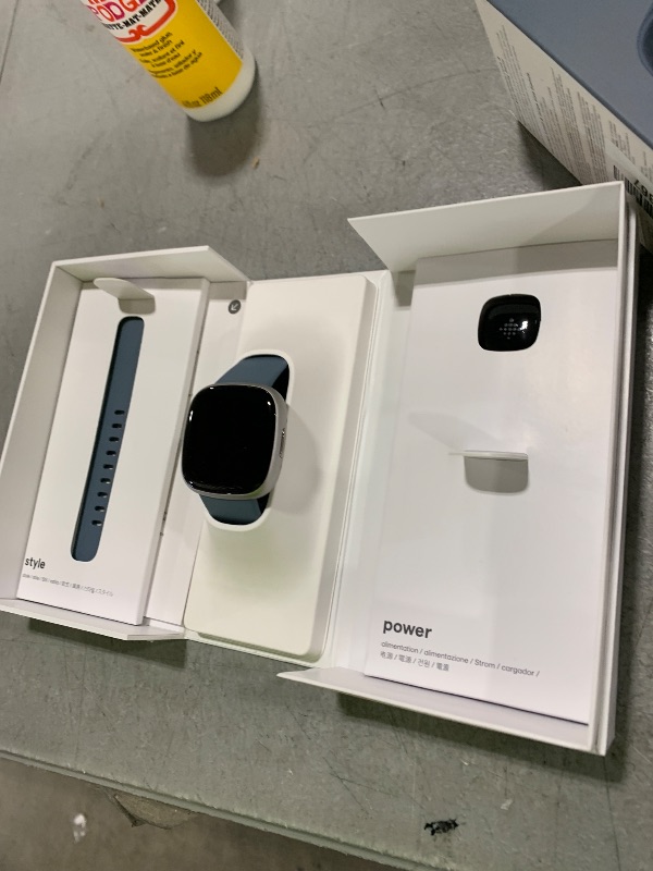 Photo 1 of Fitbit Versa 4 Fitness Smartwatch with Daily Readiness, GPS, 24/7 Heart Rate, 40+ Exercise Modes, Sleep Tracking and more, Waterfall Blue/Platinum, One Size (S & L Bands Included)