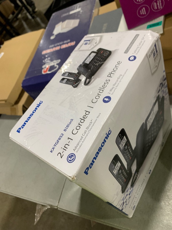 Photo 1 of Panasonic Corded/Cordless Phone with Advanced Call Block, 2-Way Recording and Digital Answering Machine, 2 Handsets Expandable up to 6 Cordless Handsets - KX-TGF852B (Black)