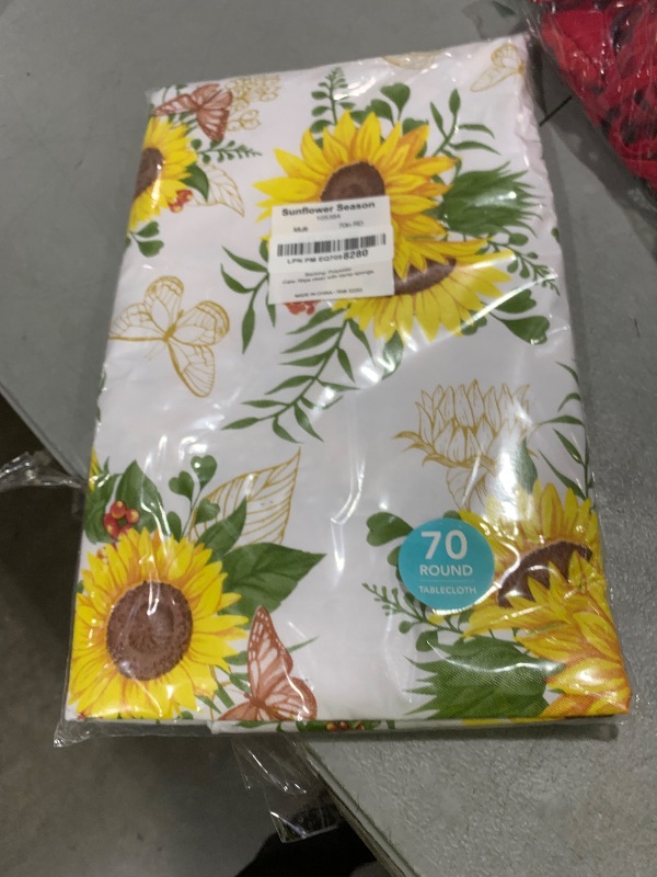 Photo 1 of Elrene Home Fashions Sunflower Season Vintage Floral Water- and Stain-Resistant Vinyl Tablecloth with Flannel Backing, 70 Inches X 70 Inches, Round