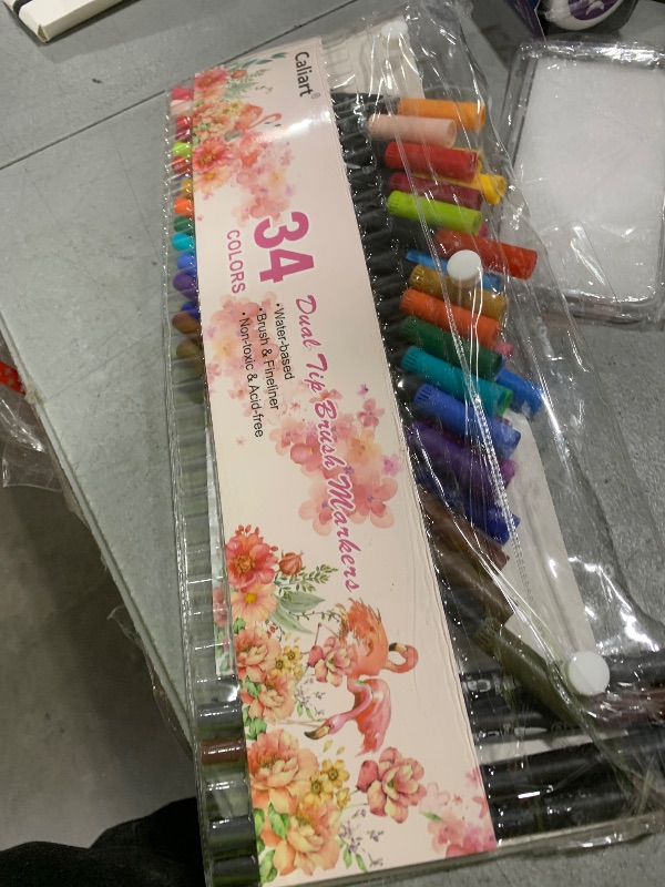 Photo 1 of Caliart 34 Double Tip Brush Pens Art Markers, Aesthetic Cute Preppy Stuff School Supplies, Artist Fine & Brush Pen Coloring Markers for Kids Adult Book Cards Drawing Craft Kit Teacher Office Supplies