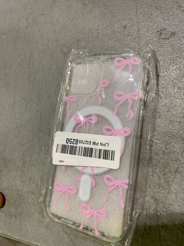 Photo 1 of UEEBAI Magnetic for iPhone 14 & iPhone 13 Case, Bow Case Compatible with MagSafe, Wireless Slim Clear Ribbon Phone Cover Anti-Yellowing Shockproof Protective Cover for Women Girl - Pink