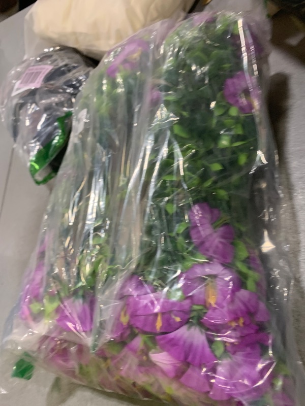 Photo 1 of HyeFlora Artificial Flowers for Outdoors Spring Decoration, 12 Bundles Fake Silk Outside Purple Morning Glory UV Resistant Look Real Faux Plants for Planter Front Door Porch Patio Yard Gardens Balcony