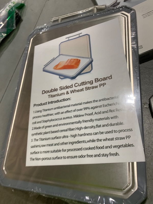 Photo 1 of Titanium Cutting Board Double Sided, Titanium Cutting Boards for kitchen, Wheat straw Large Cutting Board for meat, Easy Clean and Non toxic Chopping Board Dishwasher Safe (16"L x 11"W)