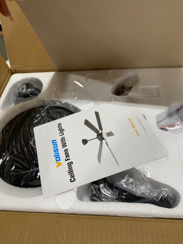 Photo 1 of VOLISUN Ceiling Fan with Light, 52 inch Flush Mount Ceiling Fan with Lights and Remote, Dimmable LED Fan Light, Low Profile Ceiling Fan, Black Modern Ceiling Fan for Bedroom, Indoor/Outdoor