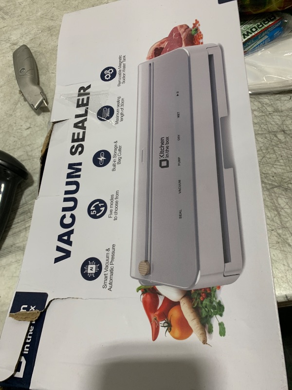 Photo 1 of Kitchen in the box Smart Vacuum Sealer Machine with Bag & Cutter, One-Touch Food Sealing System with External Vacuum for All Preservation Needs, Includes 5M Bag Rolls, Silver